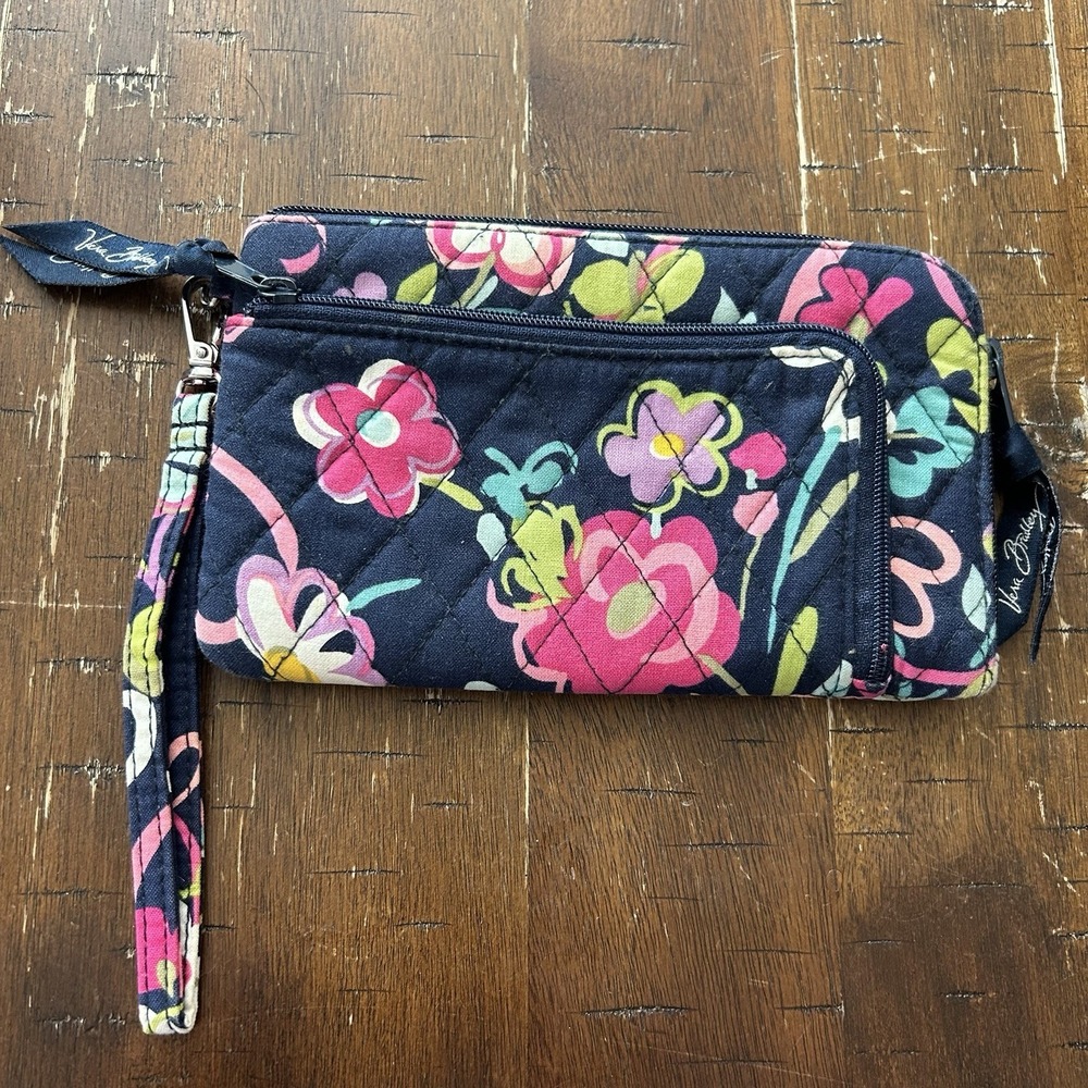 Vera Bradley "Ribbons" Wristlet Navy Wallet Zip Around Floral Retired